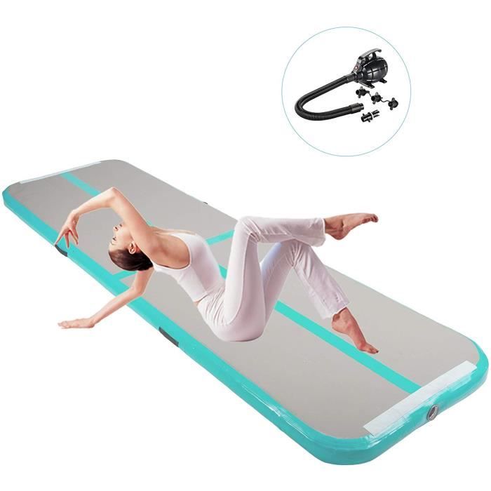 Tapis de Gymnastique Gonflable Airtrack Gymnastique PVC Tapis de Tumbling pour Yoga/Taekwondo/Entrainement 500 x 100 x 10 cm Vert