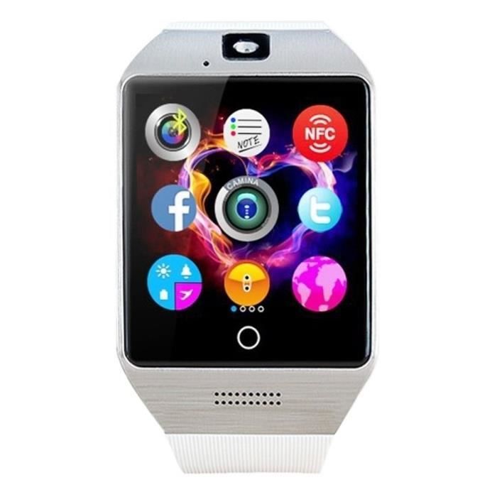Montre Connectéee Téléphone iOs Android Smartwatch Bluetooth Antiperte Appels Sms Sim Blanc + SD 16Go - YONIS
