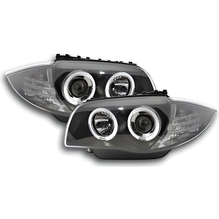 Paire de feux phares avant BMW Serie 1 E81-E87 2004-2011 Angel eyes noir Halogene