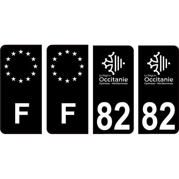 82 Tarn et Garonne logo noir autocollant plaque immatriculation auto sticker Lot de 4 Stickers (angles: angles arrondis)