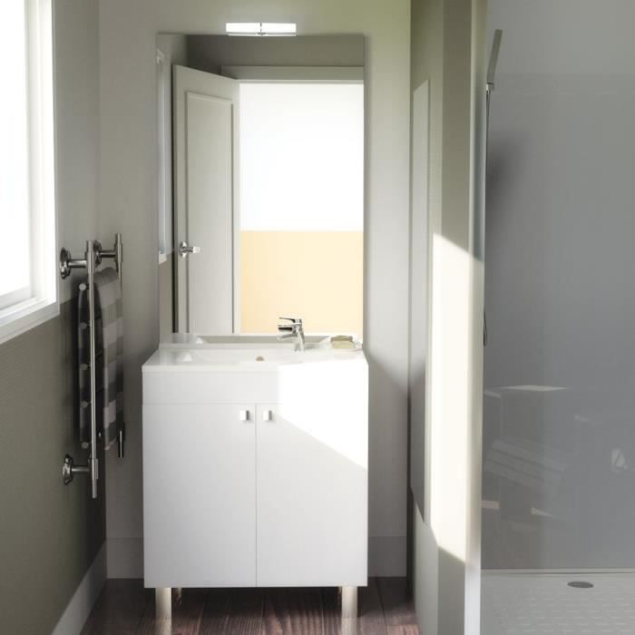 Meuble ECOLINE 70 cm avec plan vasque et miroir - Blanc brillant