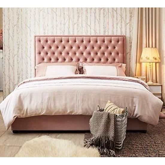 JVmoebel Lit Chesterfield Design de Luxe Hôtel Lits 180x200cm Sommeil Chambre Cuir Rose