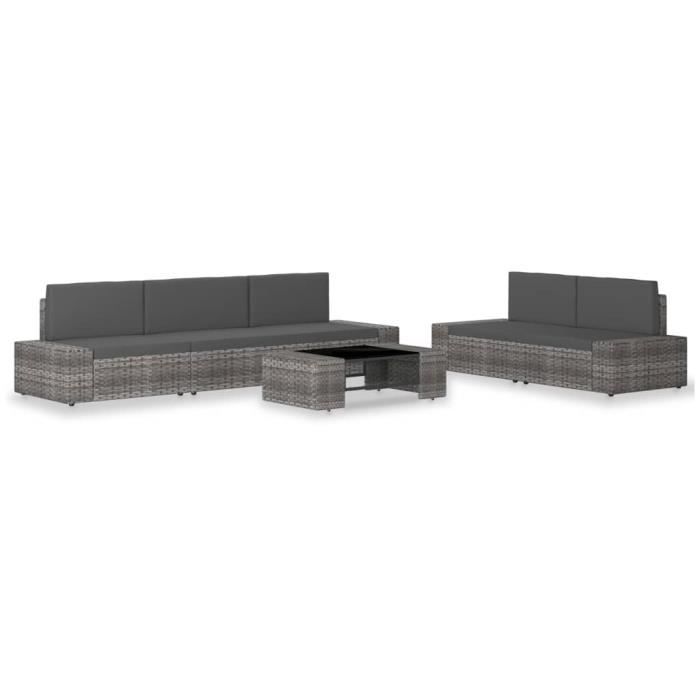 Salon de jardin 6 pcs - Ensemble repas de jardin Meuble de jardin Résine tressée Gris