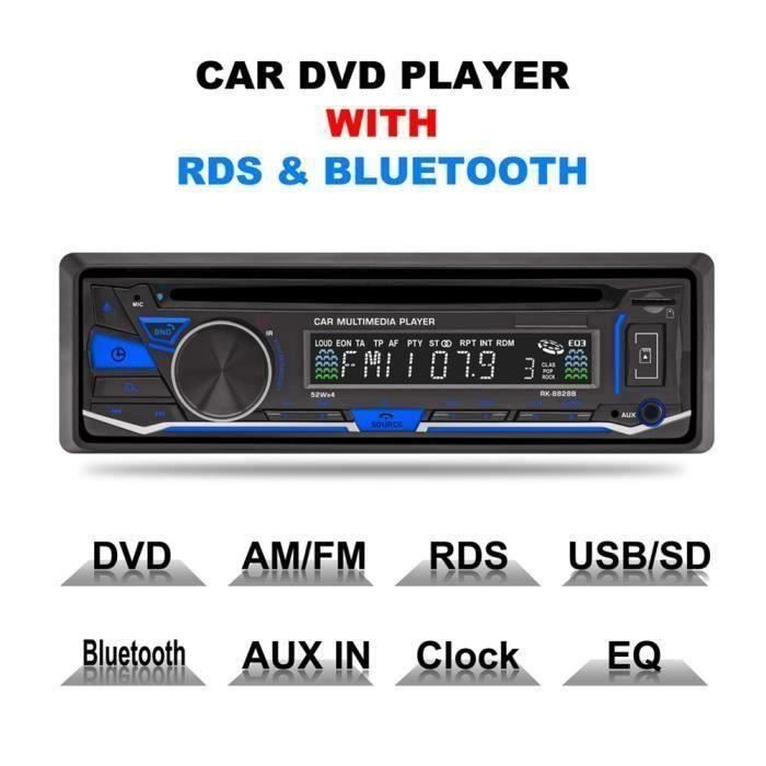 Lecteur Car DVD-CD Player Autoradio Bluetooth FM-AM-RDS Tuner Radio Voiture stéréo Multimedia USB-AUX IN-TF avec telecommande E354