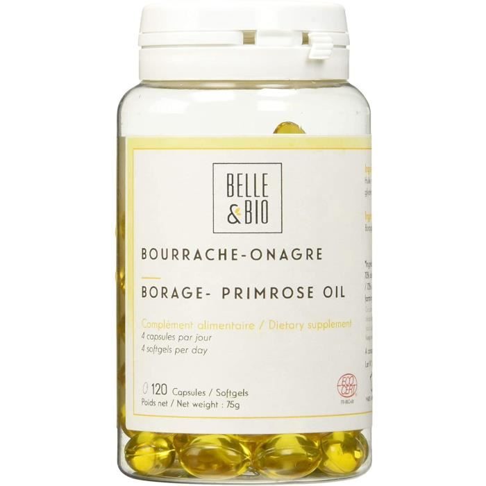 Compléments à base de plantes Belle&Bio - Bourrache Onagre - 120 capsules - Éclat - Fabriqué en France 141319