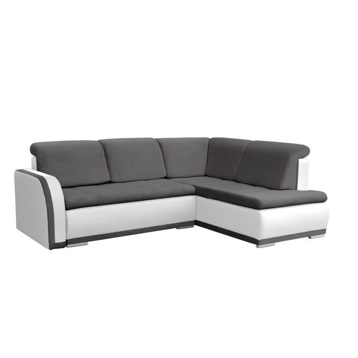 Canapé d'angle Convertibles 3 Places Tissu + Simili Cuir Vero II (Gris foncé + Blanc, Canapé d'angle Droit)