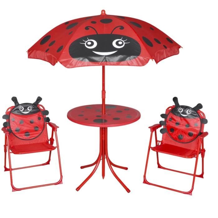 Jeu de Bistro Balcon - Salon de Jardin Terrasse - avec parasol pour enfants 3 pcs Rouge