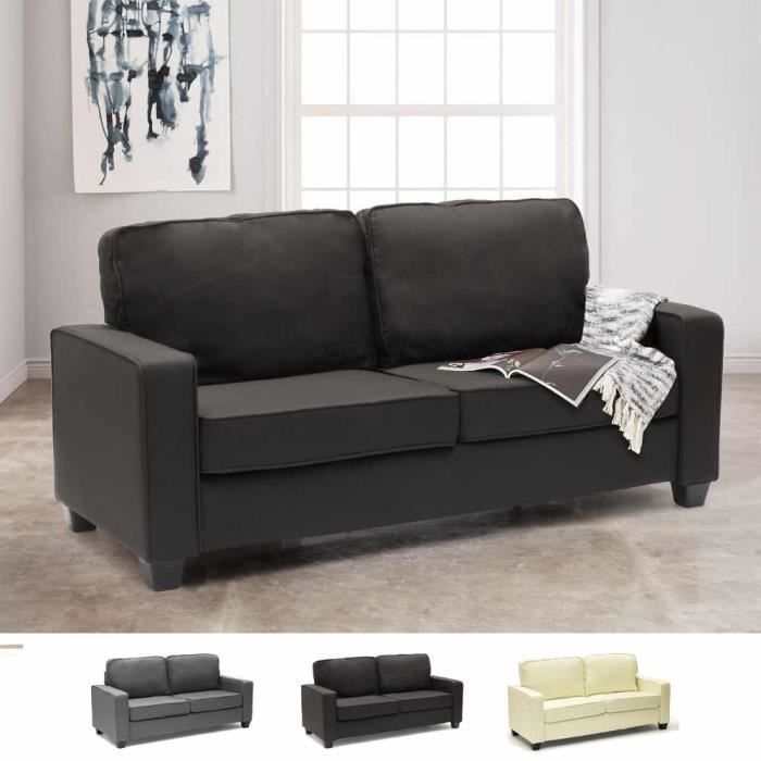 Canapé fixe 3 places Noir Tissu Design Confort