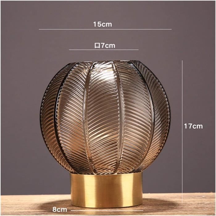 VASE s Eacuteleacutegant Vases 1pcs Lumineux Luxe Rond Vase en Verre Brun Vase Transparent Inserts de Base Or Maison de Salon de441