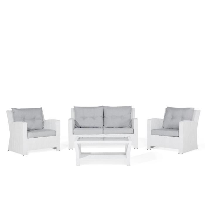 Ensemble de jardin en rotin - Set de terrasse blanc - Mobilier de jardin - San Marino