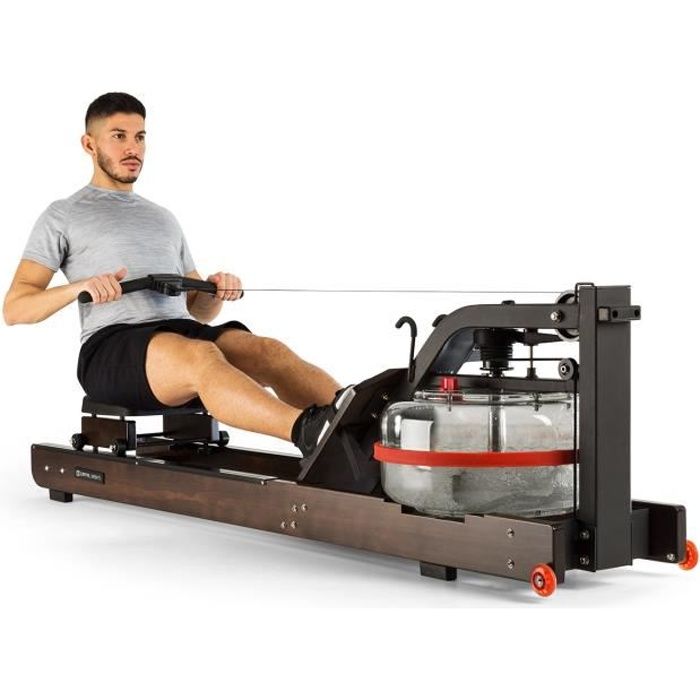 Rameur à eau - CAPITAL SPORTS Stoksman 2.0 - glissière 120cm - écran LCD - hêtre foncé