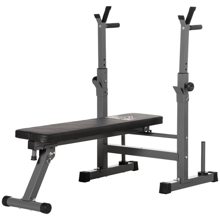 HOMCOM Banc de musculation pliable avec support d'haltères réglable et poignées dips - fitness