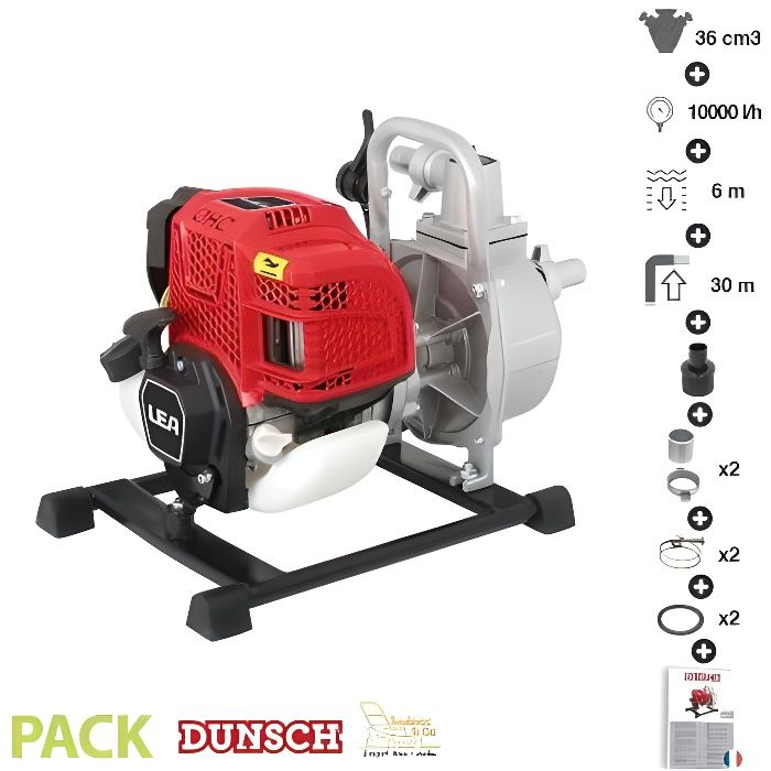 Pompe à eau thermique 4 temps 36 cm3 débit 10000 l/h LEA DU71036
