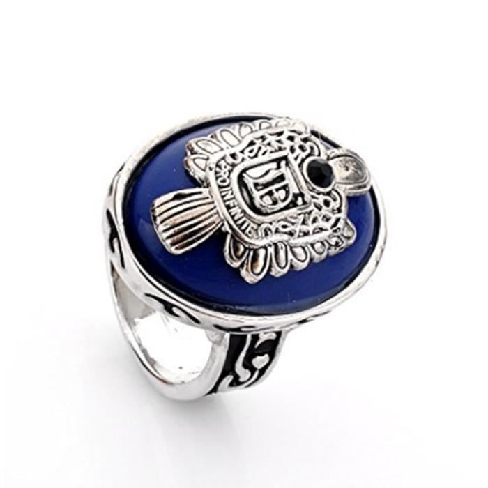 LCC® Bague homme metal argente pierre bleu DAMON SALVATORE VAMPIRE DIARIES D'UN JOURNAL INTIME VAMPIRE taille 17cm-mode fantaisie
