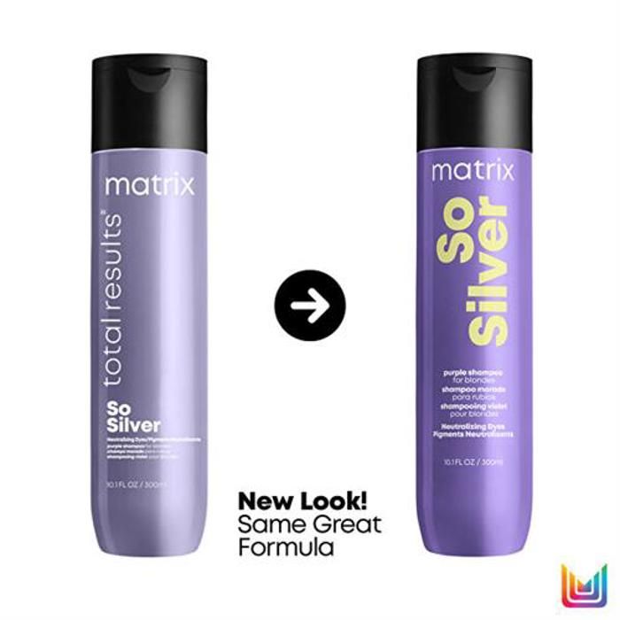 TOTAL RÉSULTATS SO SILVER Matrice Shampoo. Grisonnants shampooing qui neutralise et supprime les tons jaunes déposés dans les tons v