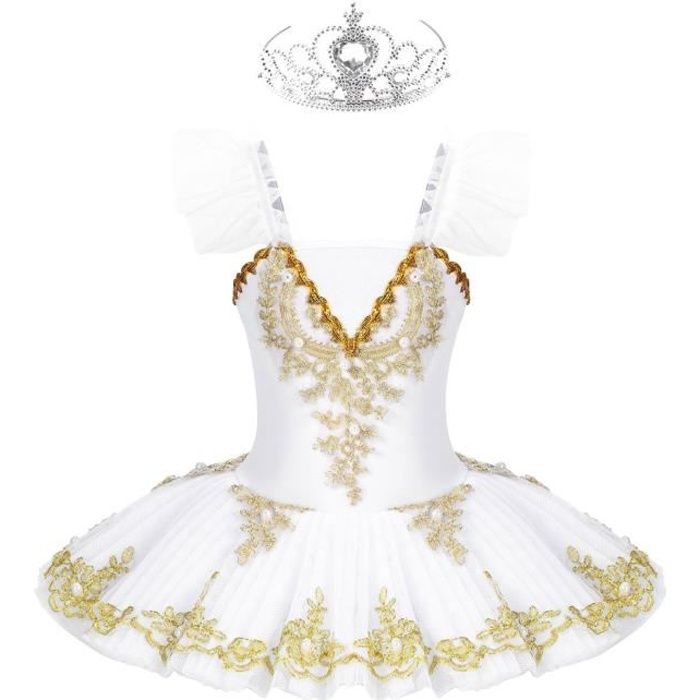 CHICTRY Enfant Fille Tutu Danse Classique Ballet Justaucorps sans Manches Volant 3-12 Ans Type A Blanc