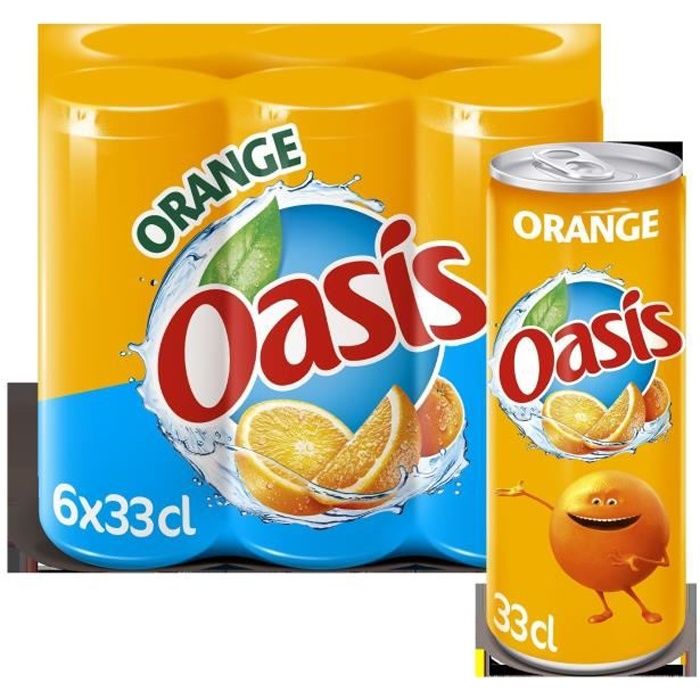 OASIS Pack de 6 canettes de Boissons aux fruits et à l'eau de source - Nature slim - Saveur orange - 33 cl