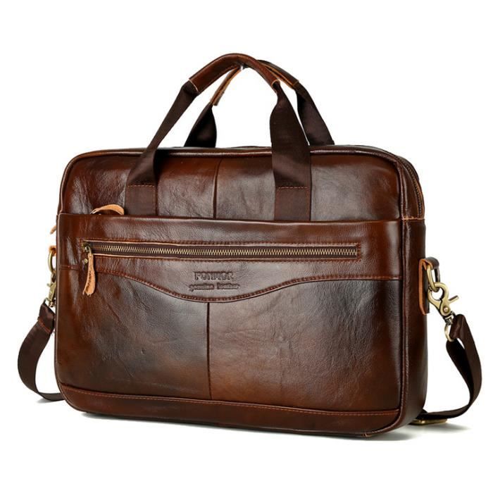 OLALI® Véritable Porte-Documents En Cuir Hommes Sac À Main Naturelles Vraie Peau de Vache D'épaule D'affaires Sac