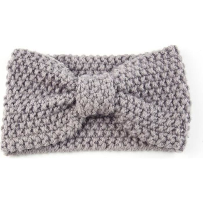 Femme Temps chaud Bandeau en tricot élastique Crochet Bow Serre-tête oreilles d'hiver plus chaud gris Style2