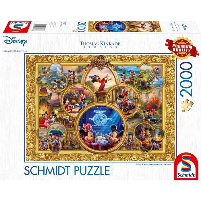 Puzzle 2000 pièces : Thomas Kinkade : Mickey et Minnie, Collage de rêve, Disney Coloris Unique