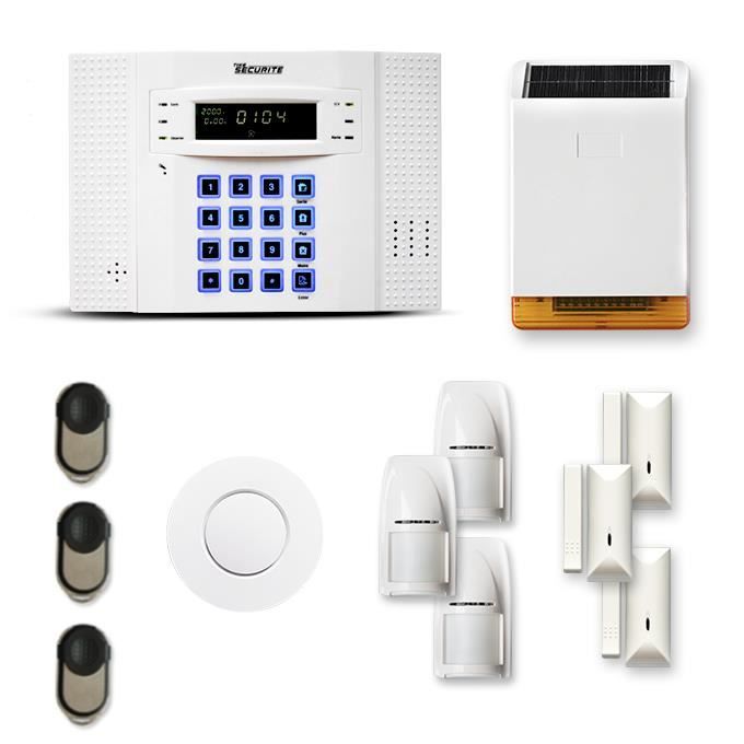 Alarme maison sans fil DNB 3 à 4 pièces mouvement + intrusion + détecteur de fumée + sirène extérieure solaire - Compatible Box inte