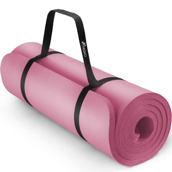 TRESKO Tapis d'exercice fitness yoga pilates gym, en Mousse NBR (185 x 60 x 1,5cm) Rose