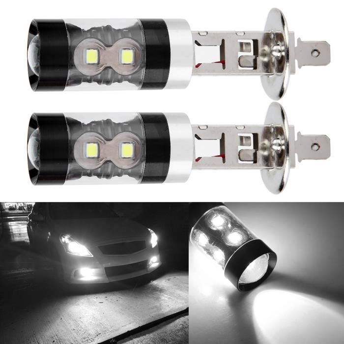 VINGVO feu de conduite antibrouillard 2pcs H1 8000K Blanc 50W LED Kit d'ampoules de phare haute luminosité antibrouillard voiture