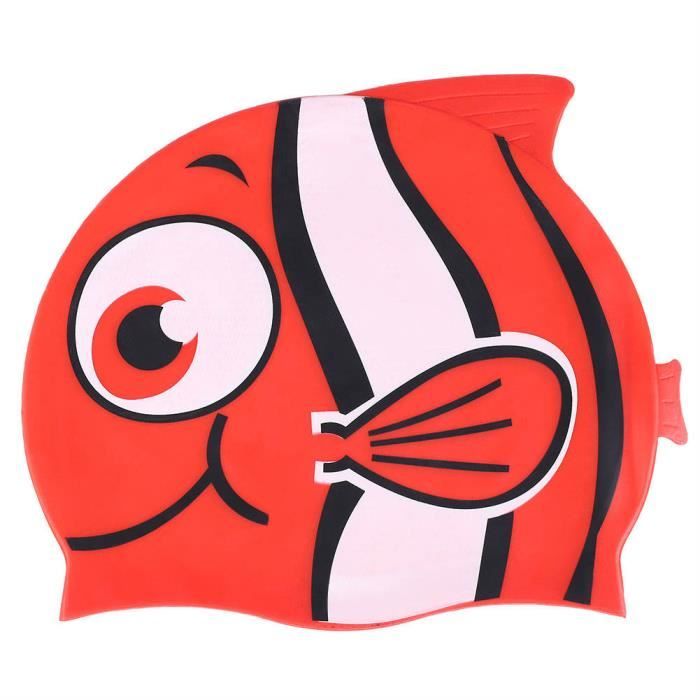 VINGVO bonnet de bain pour enfant Bonnet de bain en silicone élastique pour enfant Bonnet de bain en forme de poisson (rouge)