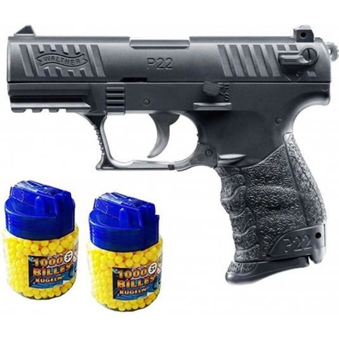 Walter P22Q Pistolet à billes métal noir + 2000 billes - Airsoft