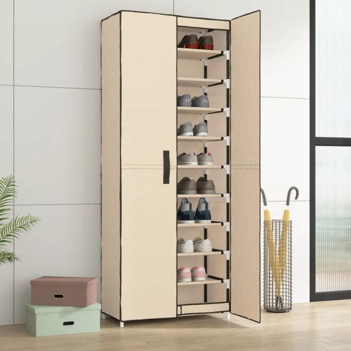 Armoire à chaussures-Meuble à chaussures-Meuble de rangement Crème 60x30x166 cm Tissu SHL720167
