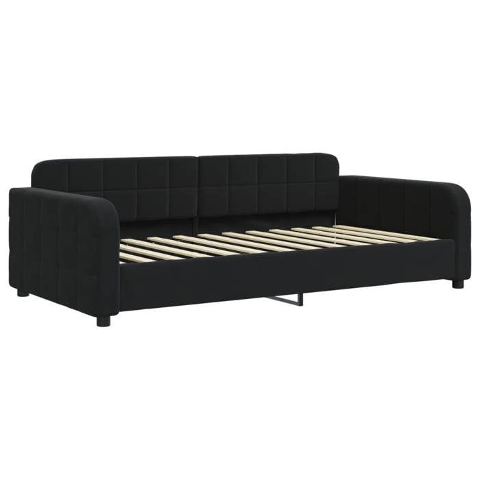 Lit banquette 2 places - Canapé/Lit de jour matelas inclus - multifonctionnel - noir 90x200 cm velours CAL9745064