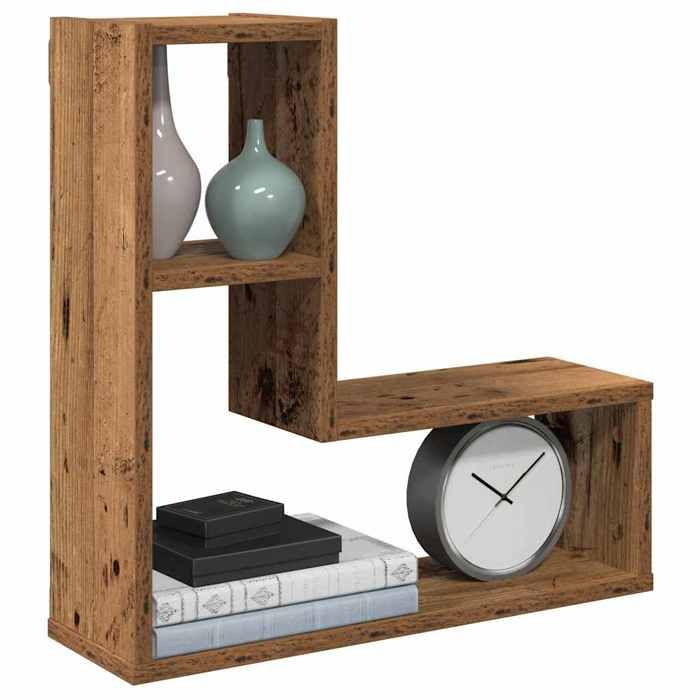 vidaXL Étagères cube murales 2 pcs vieux bois 50x15x50 cm stockage en forme de cube organisateur en forme de cube étagère 856604