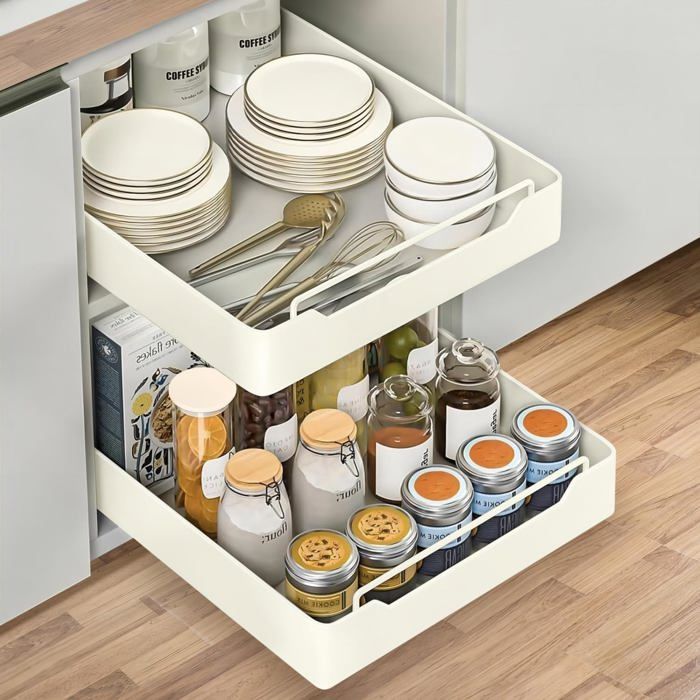 viriech 2x Tiroir Coulissant pour Cuisine, Tiroir Télescopique avec Poignée Étagère de Rangement de Cuisine, Télescopique pour Placard de Largeur 20 cm - 43 x 20 x 7 cm