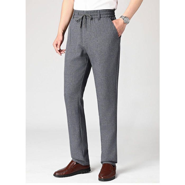 Pantalon en Lin Homme Ete Leger Business Taille elastiquee Grande