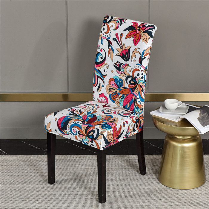 6Pcs Housses de Chaise de Salle à Manger Extensible Universelle Polyester et Elasthanne Fleurs Blanc Rouge