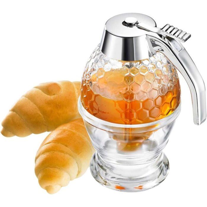 Distributeur de Miel Doseur à Miel avec Support motif Nid dAbeille Transparent