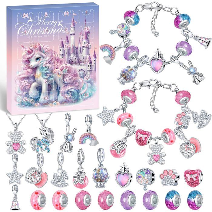 Calendrier de l'Avent DIY Fille 2025 : Charms pour Créer Bracelets et Colliers, Cadeau Créatif
