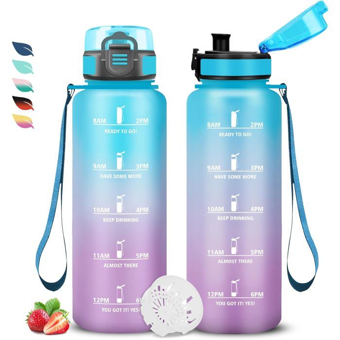 Gourde 15l Gourde Sport Water Bottle Anti-Fuite Facile à Nettoyer Bouteille Graduée pour 1 Journee Bouteille Motivation