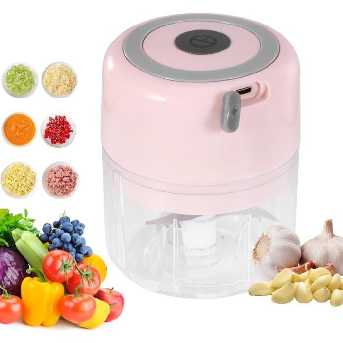 Hachoir électrique à oignon - FEBEST - 250 ml - Charge USB - 3 lames - Rose - 118 x 92 x 91 cm - 245 g - Polyvalent - Febest