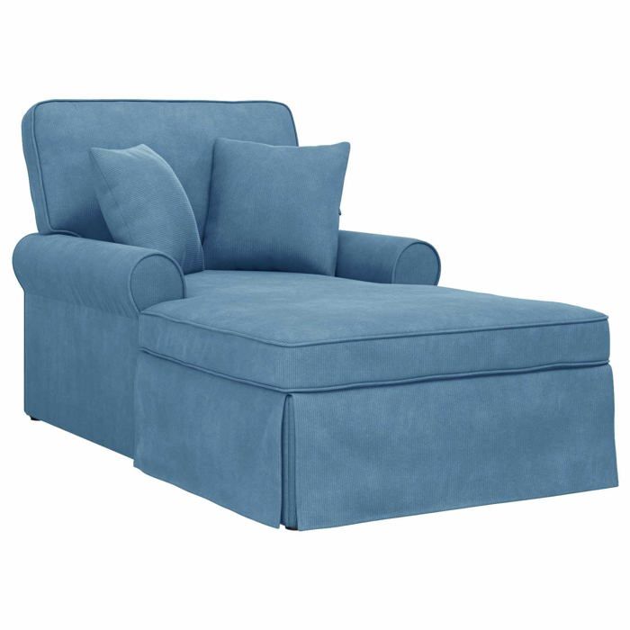 Chaise longue moderne avec jupe - vidaXL - Bleu - 91x157x91 cm - Tissu en velours côtelé - Coussins amovibles