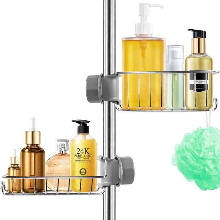 Etagere Douche sans Percage 2pcs Étagère de Douche à Suspendre INOX Accessoire Salle de Bain Antirouille pour Tringle 18-27mm
