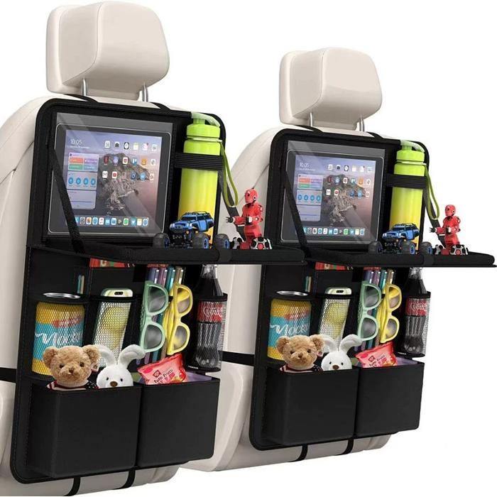 Organisateur de siège arrière de voiture avec tablette 9 poches de rangement indispensable pour les voyages en voiture (2 pièces)