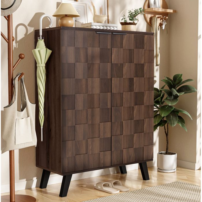 WUVRIE Meuble à chaussures 2 portes 80 x 355 x 110 cm 4 étagères réglables bois foncé