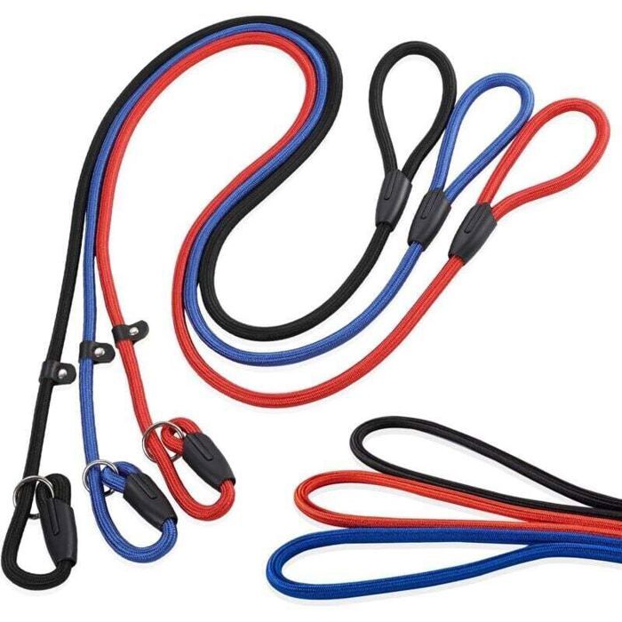 Laisse pour chien - PZCC - Lot de 3 - Nylon haute densité 10 mm - Réglable - Réfléchissante (sécurité nocturne)