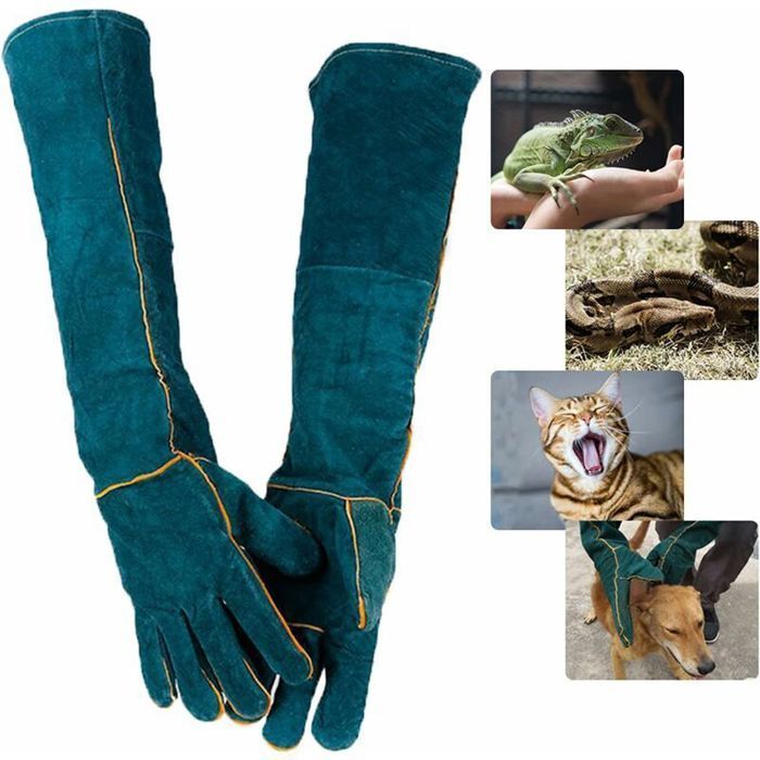 Gants anti-morsures pour animaux manutention longue en cuir épaissi bain toilettage chiens chats reptiles