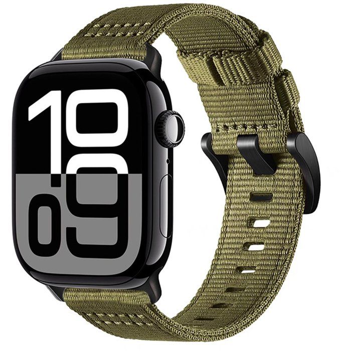 Stravo Bracelet nylon tactique compatible Apple Watch 44/45/46/49 mm Série 4-11 SE 1-3 Ultra 1-3 – Robuste – Vert