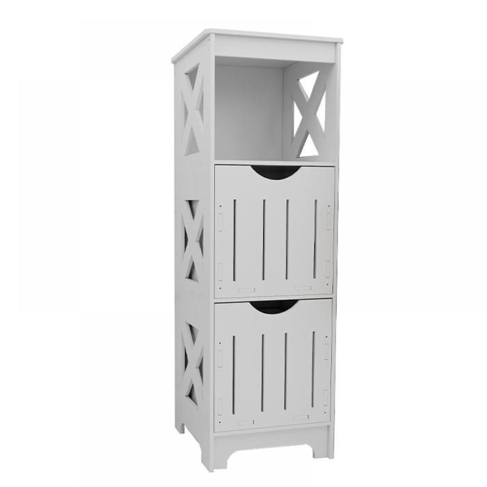 KEDIA Armoire de salle de bain organiseur autonome à 3 niveaux avec portes tiroir et porte cuisine (30x30x89)cm Blanc