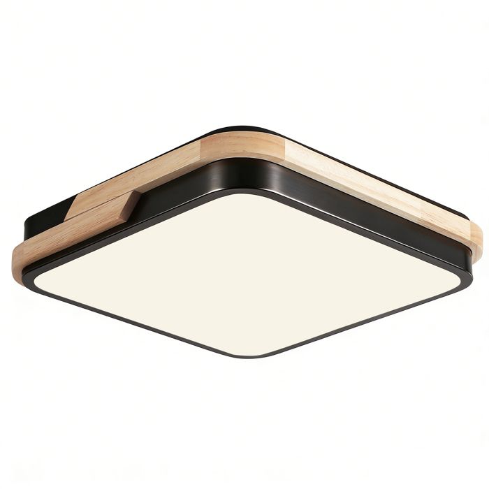 Plafonnier LED carré en bois 2500 lm 25 W 30x30x5 cm lumière chaude 3000 K métal Noir et naturel