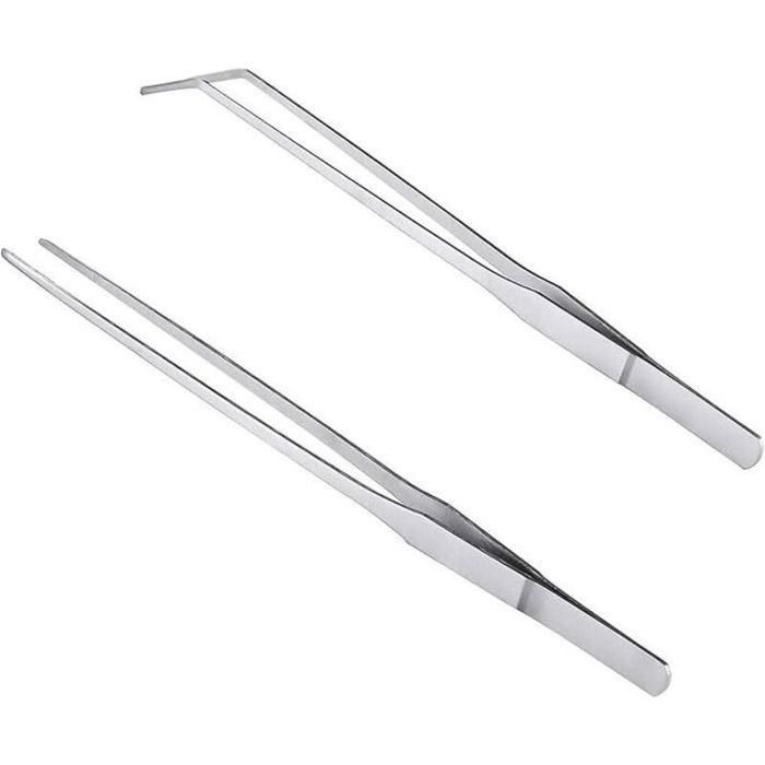 Pinces en acier inoxydable - PZCC - Droites / Incurvées - Longueur 27 cm - Extrémité dentelée antidérapante - Pack 2 pcs