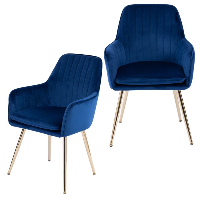 Chaises de salle à manger modernes - Lot de 2 chaises - Tissu velours doux - Accoudoirs confortables